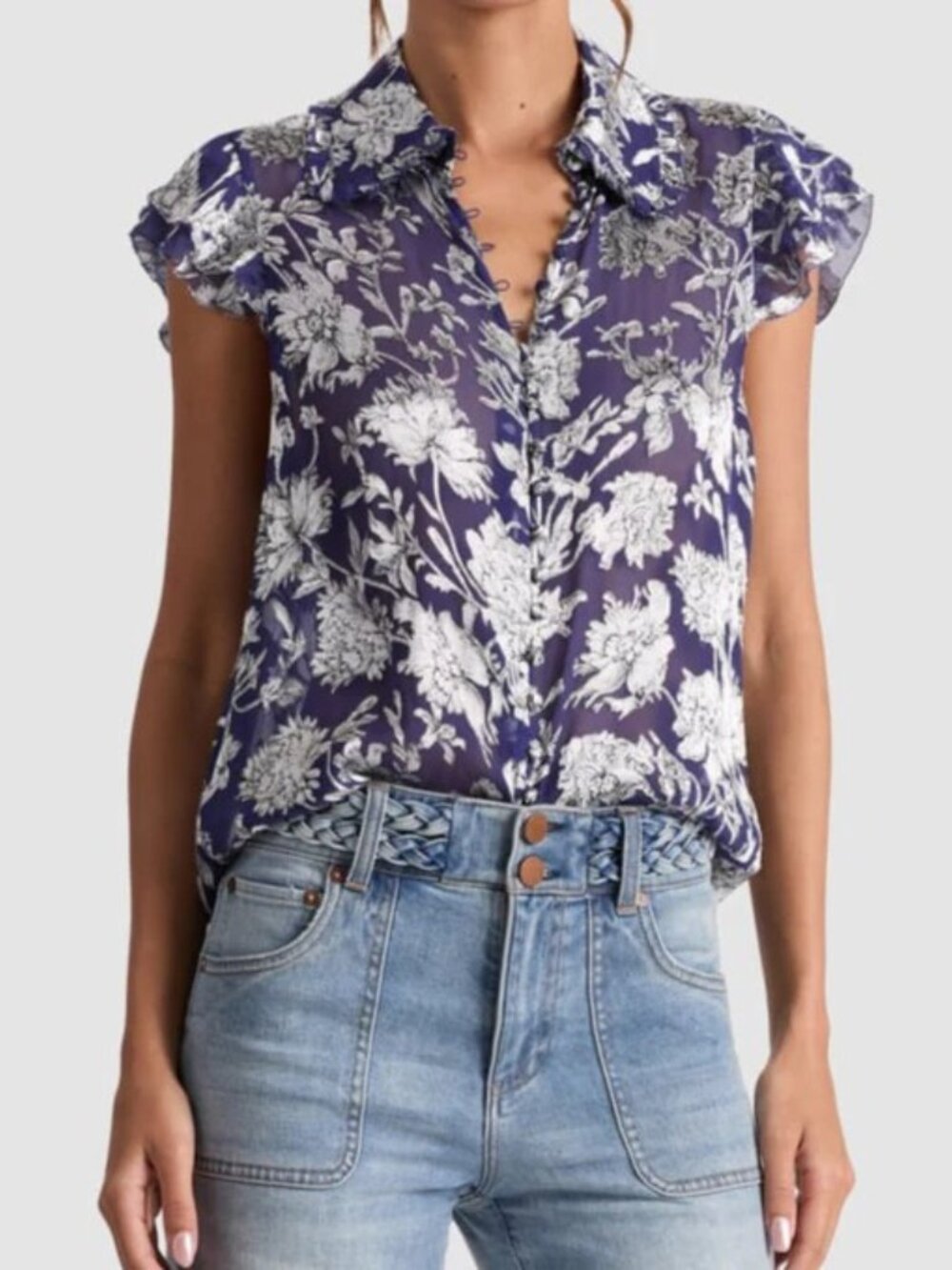 Alice + Olivia Martel Blouse in Blooming Indigo  NWT Small